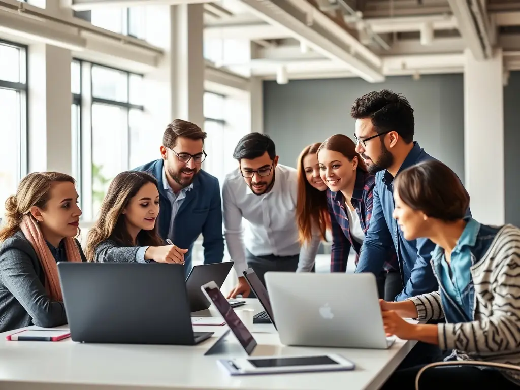 A professional image of a team collaborating on custom software development, showcasing Apex Innovators' expertise in creating tailored solutions.